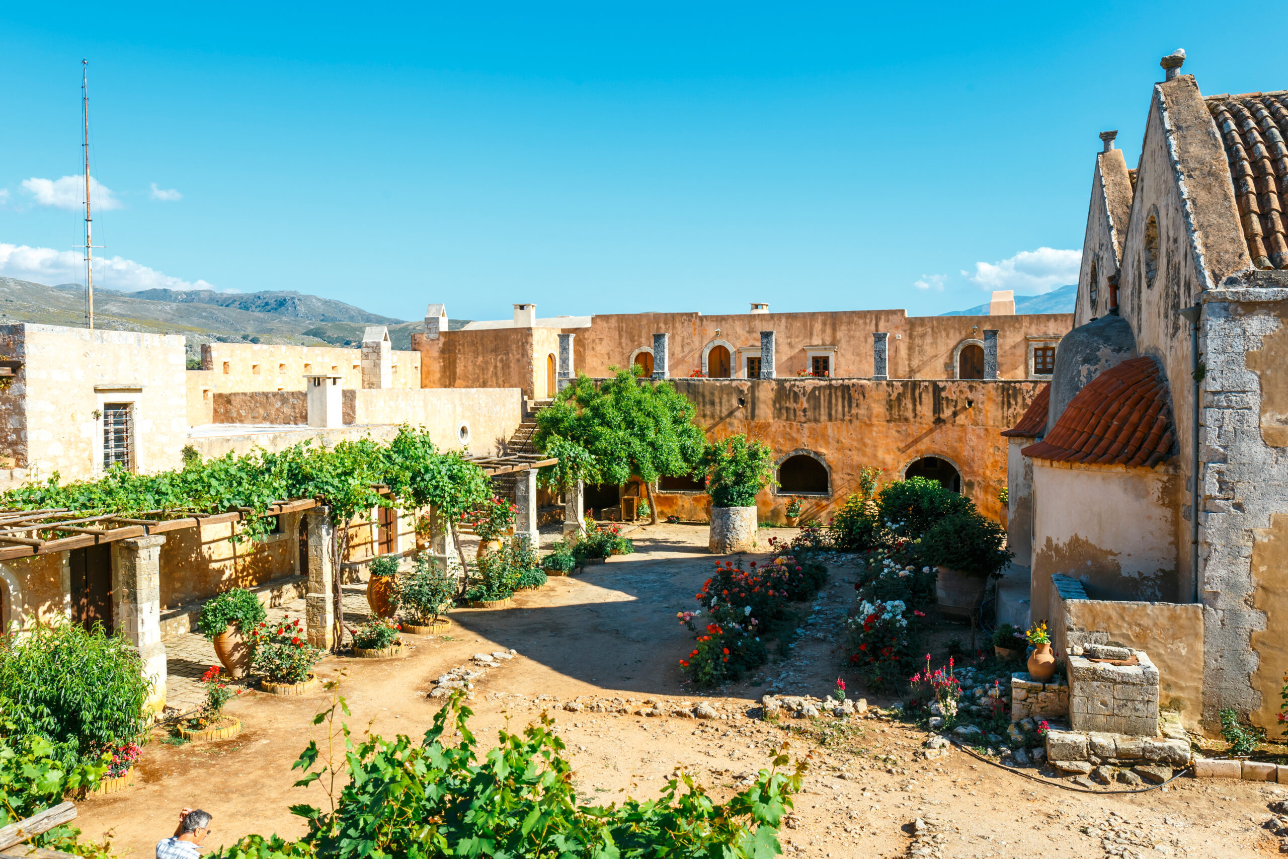 view on the basilica of arkadi monastery on crete, greece