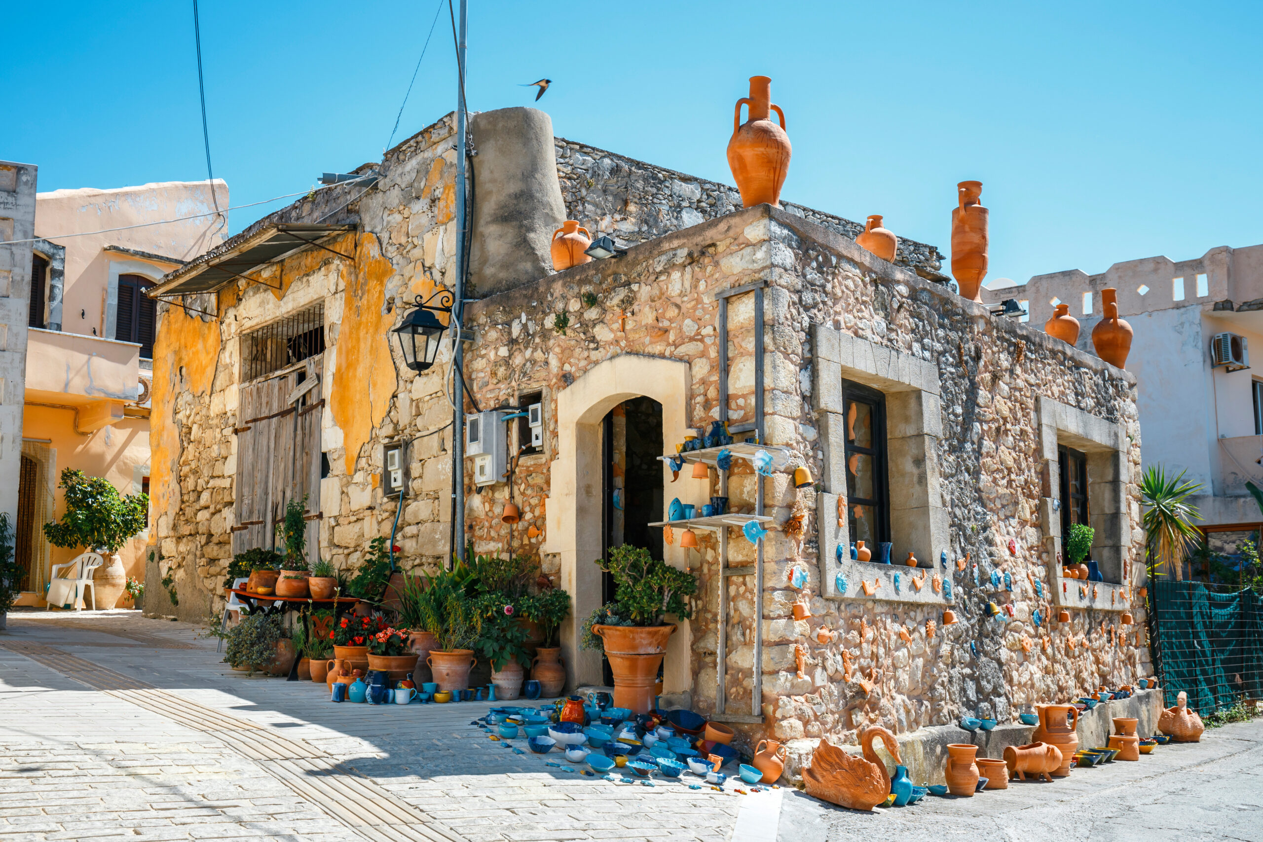 traditional creten village margarites famous for handmade ceramics, crete, greece