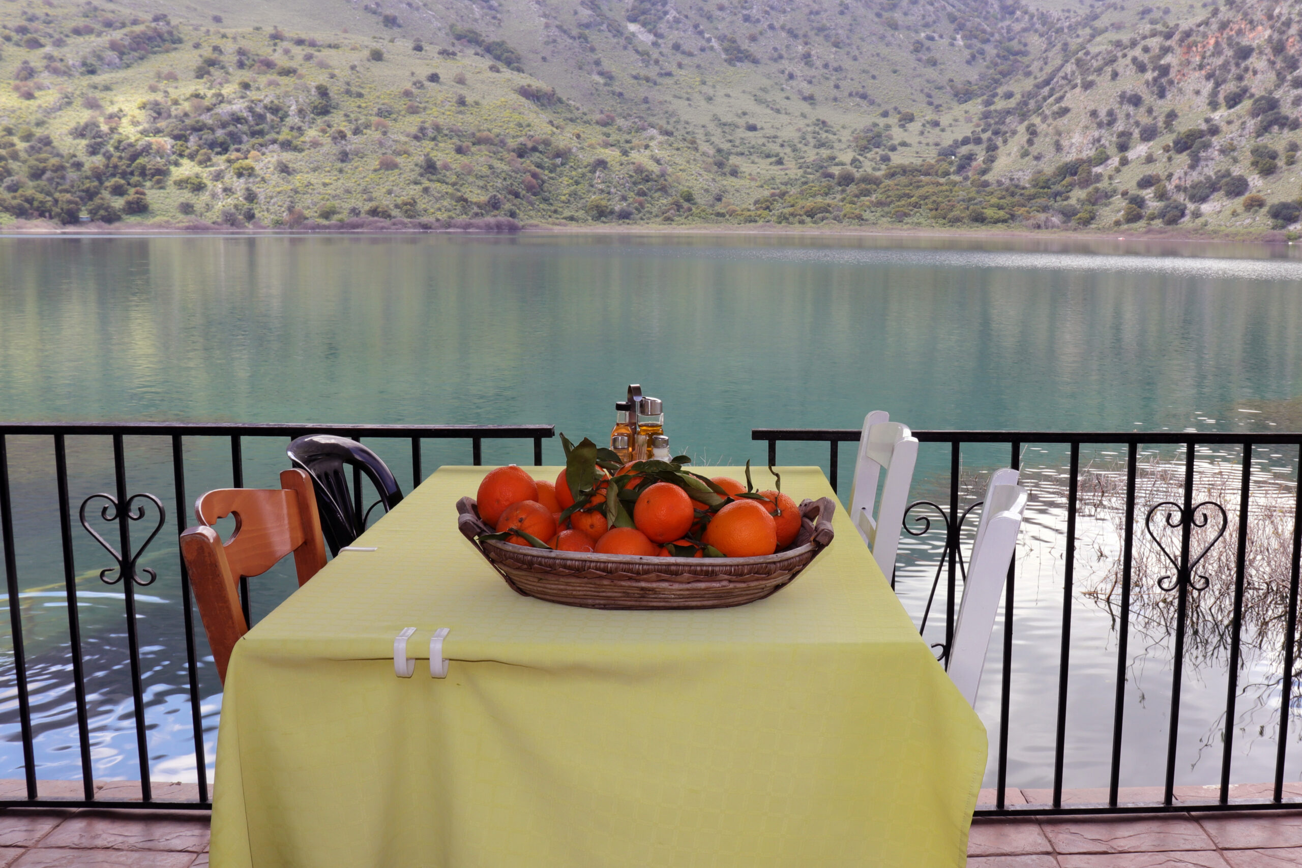 fruit basket in restaurant in lake kournas in crete