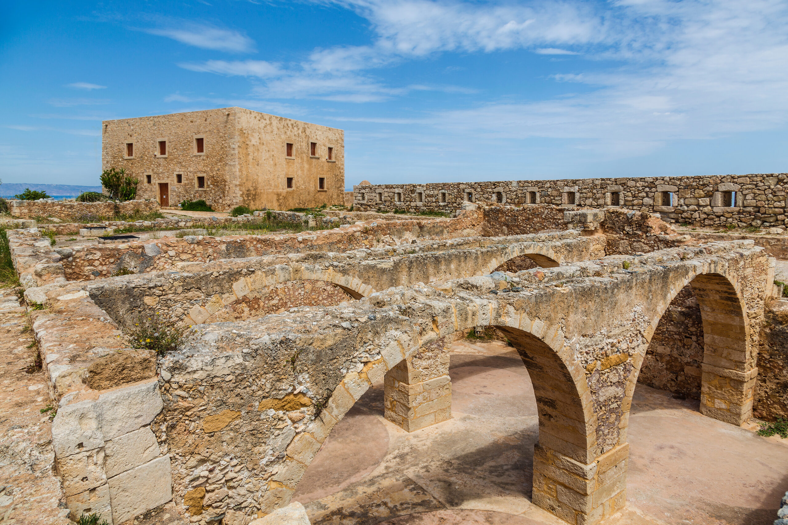 view of the ruins of the fortress of fortezza in the greek city of rethymnon on the island of crete